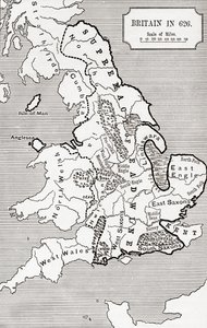 Britannian kartta vuonna 626, Northumbrian kuningaskunnasta 588–685 J. R. Greenin teoksessa A Short History of the English People, julkaistu 1893