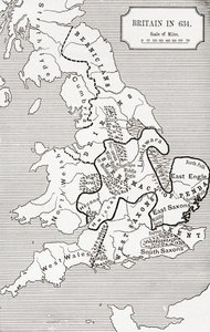 Britannian kartta vuonna 634, Northumbrian kuningaskunnasta 588–685 J. R. Greenin teoksessa A Short History of the English People, julkaistu 1893