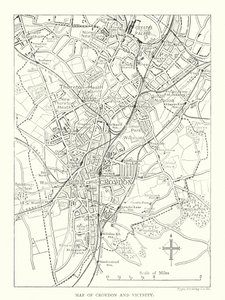 Croydonin ja sen lähiympäristön kartta (kaiverrus) tekijältä English School