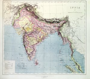Intian kartta, julkaistu eversti H.R. Thuillier, R.E., Surveyor General of India, 1877