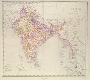 Intian kartta, julkaistu eversti H.R. Thuillier, R.E., Surveyor General of India, 1882