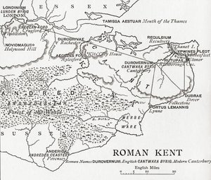 Englannin Roman Kentin kartta J. R. Greenin teoksesta A Short History of the English People, julkaistu 1893