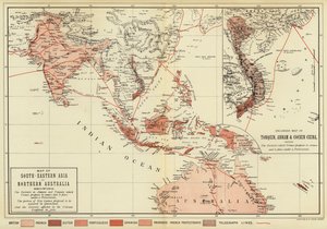 Kaakkois-Aasian ja Pohjois-Australian kartta; Tonquinin, Annamin ja Cochinin Kiinan suurennettu kartta (värikuva) tekijältä English School