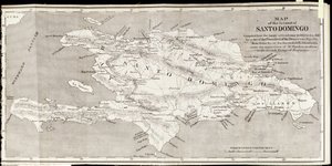 Santo Domingon saaren kartta Samuel Hazardin pubista "Santo Domingon menneisyys ja nykyisyys". 1873 (valokuva)