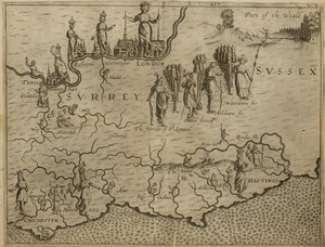 Etelä-Englannin kartta, mukaan lukien Lontoo, Surrey ja Sussex