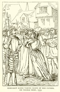 Margaret Roper jättää isänsä, Sir Thomas Moren, 1535 tekijältä English School