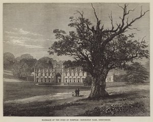 Norfolkin herttuan häät, Donington Park, Derbyshire (kaiverrus) tekijältä English School