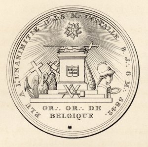 Vapaamuurarien sinetti, julkaisusta "The History of Freemasonry, osa III", julkaisija Thomas C. Jack, Lontoo, 1883 tekijältä English School