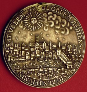 Mitali Kaarle I:n (1600-49) palaamisen kunniaksi Lontoon Cityyn Skotlannin kruunajaisten jälkeen 1633 (metalli) tekijältä English School
