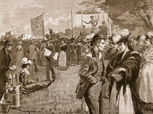 Pesukoneisten tapaaminen Hyde Parkissa, 1891, kuvitus Cassells Illustrated History of Englandista (seepiakuva) tekijältä English School