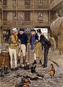 Pickwick-kerhon jäsenet tapaavat Sam Willerin Charles Dickensin (1812-1870) teosten kuvitus englantilaisesta koulusta. 1837 Yksityiskokoelma tekijältä English School