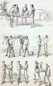 Menetelmät loukkaantuneiden henkilöiden kuljettamiseksi, n. 1890 tekijältä English School