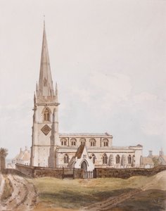 Middleton Cheney, Kirkon etelänäkymä, n. 1820 (muste ja wc paperilla) tekijältä English School