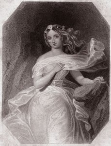 Miranda (Myrsky - La Tempete) - "" Galerie des femmes de Shakespeare, kokoelma neljäkymmentäviisi vakavaa muotokuvaa Lontoon ensimmäisiltä taiteilijoilta, rikastettuna kriittisillä ja kirjallisilla huomautuksilla""" noin 1838 - "" Naisten galleriasta Shake tekijältä English School