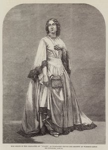 Miss Heath näyttelee "Julieta" hänen majesteettinsa edessä Windsorin linnassa (kaiverrus) tekijältä English School