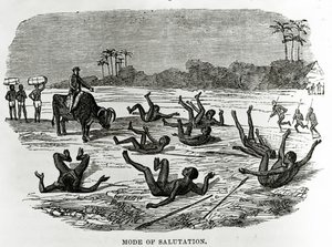 Tervehdysmuoto, kuvitus William H.G. Kingstonen romaanista "Great African Travellers, from Mungo Park to Livingstone and Stanley", joka julkaistiin ensimmäisen kerran vuonna 1874 tekijältä English School