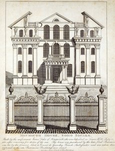 Monmouth House, Soho Square, julkaisija N. Smith, Gt Mays Buildings, 11. tammikuuta 1791 tekijältä English School
