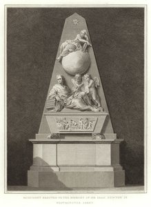 Sir Isaac Newtonin muistolle pystytetty monumentti Westminster Abbeyssa tekijältä English School