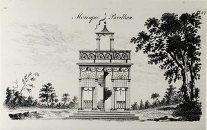 Maurien paviljonki, William Wrighten "Grotesque Architecture, or Rural Amusement", julkaistu 1767 (kaiverrus) (m/w kuva) tekijältä English School