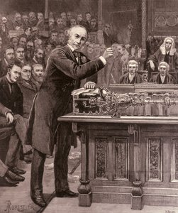 Mr. Gladstone selittää alahuoneelle Irlannin hallituksen suunnitelmaansa, "The Illustrated London News", 17. huhtikuuta 1886 tekijältä English School