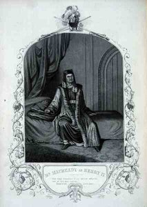 Herra Macready Henrik IV:nä, näytös III kohtaus 1, William Shakespearen (1564-1616) teoksessa Henrik IV (kaiverrus). tekijältä English School