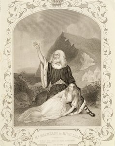 Herra Macready kuningas Learin roolissa, näytös V, kohtaus 3, William Shakespearen (1564-1616) näytelmässä tekijältä English School