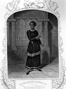 Mr Macready Othellona, näytös II, kohtaus 3, William Shakespearen (1564-1616) näytelmässä (kaiverrus) tekijältä English School