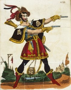 Mr Ransford Wolfen ryöstäjänä ja murhaajana, etukappale teoksesta "Wolfen ihana elämä...", jonka on julkaissut Fairburn, Lontoo, n. 1830 (värilitho) tekijältä English School
