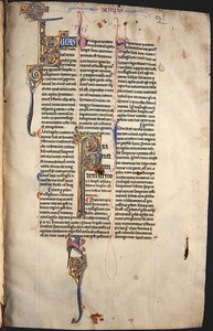 Ms.27, f.1r: Sivu Uuden testamentin tiivistetystä kopiosta (vellum) tekijältä English School