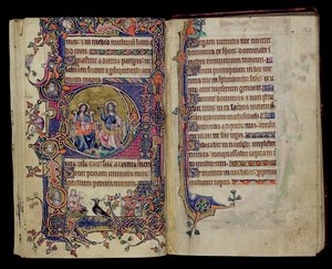 Ms 1-2005, ff.161v-162r: The Father and Son, historiankirjoitettu alku D Macclesfield Psalterista, Use of Sarum, East Anglia, n. 1330 tekijältä English School