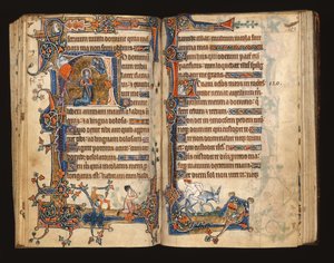 Ms 1-2005, ff.182v-183r: David rukoilee, historiallinen alkukirja Macclesfield Psalterista, Use of Sarum, East Anglia, n. 1330 tekijältä English School