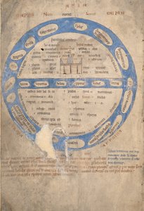 Ms 254, f.1v: Mappa Mundi, Bestiarysta, n. 1200-30