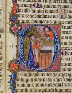 Ms 26 f.22r. Psalmi 38, Daavid osoittaa suuhunsa, Ramsey Abbey Psalter, n. 1380 tekijältä English School
