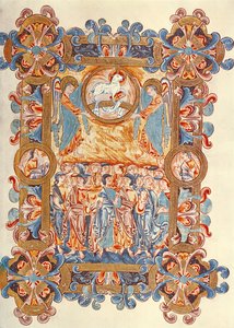 Ms 274 (Y-6) fol.158 Karitsaa palvova joukko, Robert of Jumiegesin messaalista, n. 1016 tekijältä English School