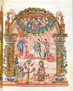 Ms 274 (Y-6) fol.33 Ilmoitus paimenille ja pako Egyptiin, Robert of Jumiegesin messaalista, n. 1016