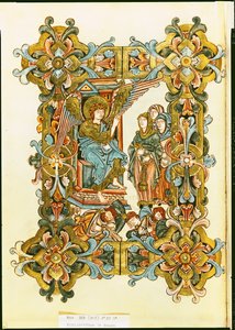 Ms 369 fol.21v Pyhät naiset haudalla, Winchesterin paavista, 10. vuosisadan lopusta 1100-luvun alkuun tekijältä English School