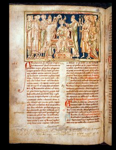 Ms 6712 (A.6.89) fol.115v Edward the Confesor (1004-66) pienoismalli Flores Historiarumista, Matthew Paris, 1250-52 tekijältä English School