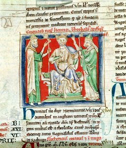 Ms 6712 (A.6.89) fol.135v Henrik II (1133-89) miniatyyri Flores Historiarumista, Matthew Paris, 1250-52 tekijältä English School