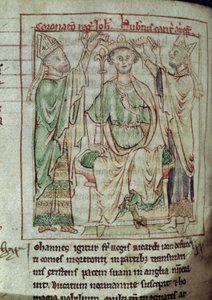 Ms 6712 (A.6.89) fol.144v King John (1167-1216), miniatyyri Flores Historiarumista, Matthew Paris, 1250-52 tekijältä English School