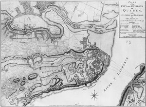 Ms A 224 f.8 Kartta Quebecin kaupungista ja sen ympäristöstä sen piirityksen ja amerikkalaisten saarron kanssa, kuva "Atlas de la guerre d