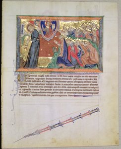 Ms L.A. 139-Lisboa fol.28 7. enkeli puhaltaa trumpettia ja 24 vanhinta palvovat Jumalaa, Gulbenkian Apokalypsista, n. 1265-1270 tekijältä English School