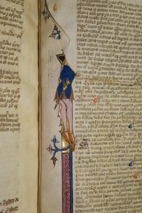 Ms. New Coll 242, f.178r, Walter Burleyn kommentit Aristoteleen politiikasta (kynä ja muste perunakalvolla) tekijältä English School