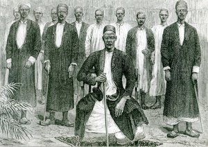 Mtesa, Ugandan keisari ja muut päälliköt (litho) (bw kuva) tekijältä English School