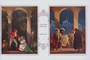 Seinämaalaukset Peter Robinson -ravintolassa: Cavalleria Rusticana, Rigoletto (värilitho) tekijältä English School