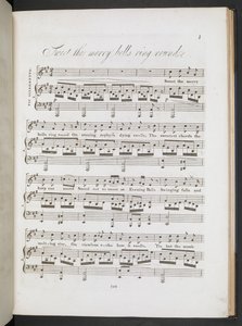 Partitura musical de "Sweet the Merry Bells Ring Round" John Clare i F.W. Crouch, pàgina 1, c.1820 (impressió)finès tekijältä English School