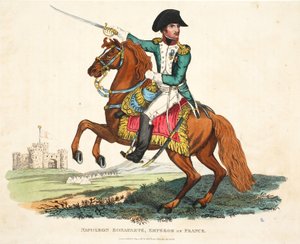 Napoleon Bonaparte, Ranskan keisari, kaiverrus Romney, pub. Richard Evans, kuvitus William Mudfordin historiallisesta kertomuksesta Waterloon taistelusta, 1816 tekijältä English School