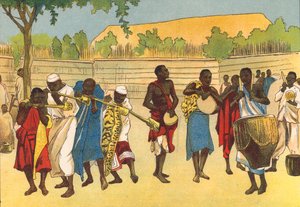 Kansallinen puhallinorkesteri, Toro, Uganda (värilitografia) tekijältä English School