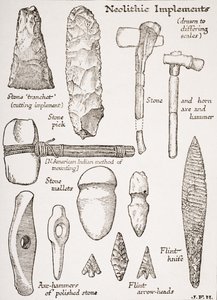 Neolithic Implements, kuvitus H.G. Wellsin teoksesta "The Outline of History", osa I, julkaistu vuonna 1920 tekijältä English School
