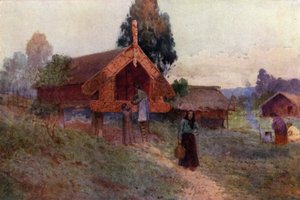 Uusi-Seelanti: A Pataka (värilitografia) tekijältä English School