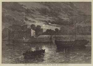 Night Guard Upnor Castlessa, hallituksen jauhelehti, lähellä Chathamia (kaiverrus) tekijältä English School